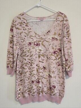 April Cornell Pink Floral Knit Sweater